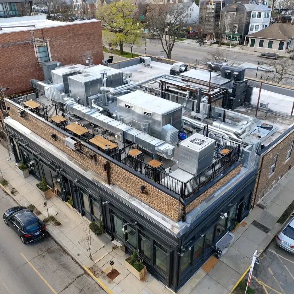 Evanston IL commercial flat roof contractors installing white cool roof systems, solar-compatible membranes, LEED-compliant insulation assemblies, and tax-credit-eligible roof upgrades.