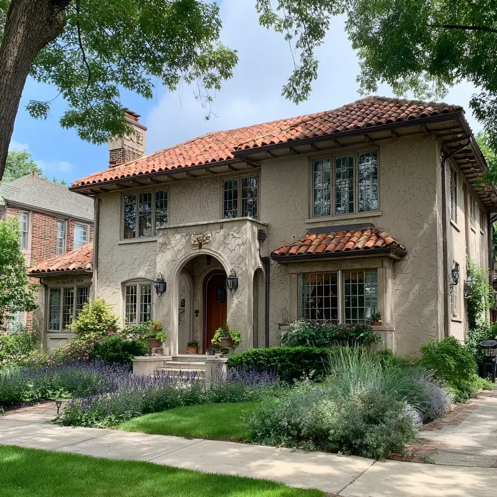 Evanston IL concrete tile roofing systems featuring Class A fire-rated concrete roof tiles, impact-resistant profiles, water-shedding barrel tile shapes, and UV-protected pigmented tiles for long-lasting roof durability in Evanston Illinois climate.