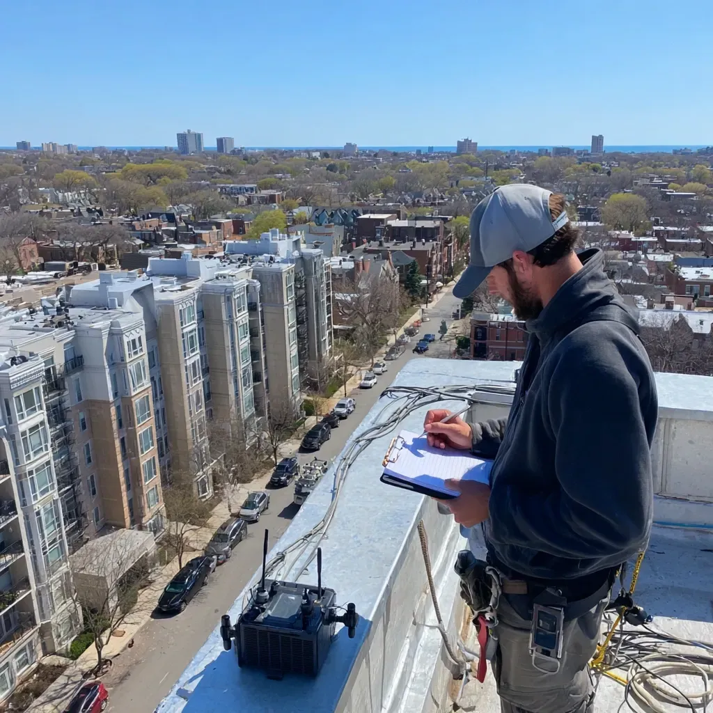PVC flat roof install Evanston IL with reinforced scrim sheets, chemical resistance for commercial kitchens, rooftop lab spaces, and multi-unit properties needing durable low-slope roof solutions.