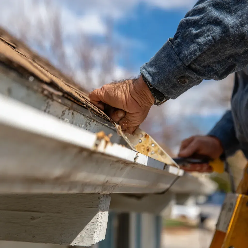 Evanston IL gutters, soffits, and fascia repair including roofline restoration, aluminum wrap installation, soffit panel retrofitting, seamless gutter fabrication, and roof drainage correction with downspout extensions.