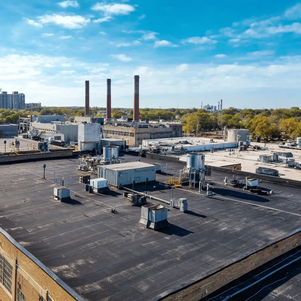 Energy-efficient roof sealing Evanston IL for commercial clients using cool roof silicone coating systems, Title 24-compliant white topcoats, high solar reflectivity membranes, and HVAC load-reducing roof solutions.