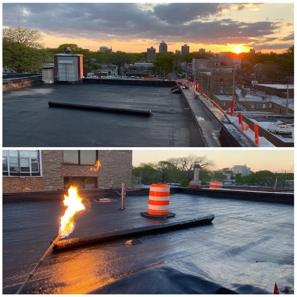 Flat roof coating Evanston IL including elastomeric coating application, silicone roof restoration systems, aluminum reflective coatings, and fluid-applied membrane systems to extend flat roof lifespan in Evanston IL.