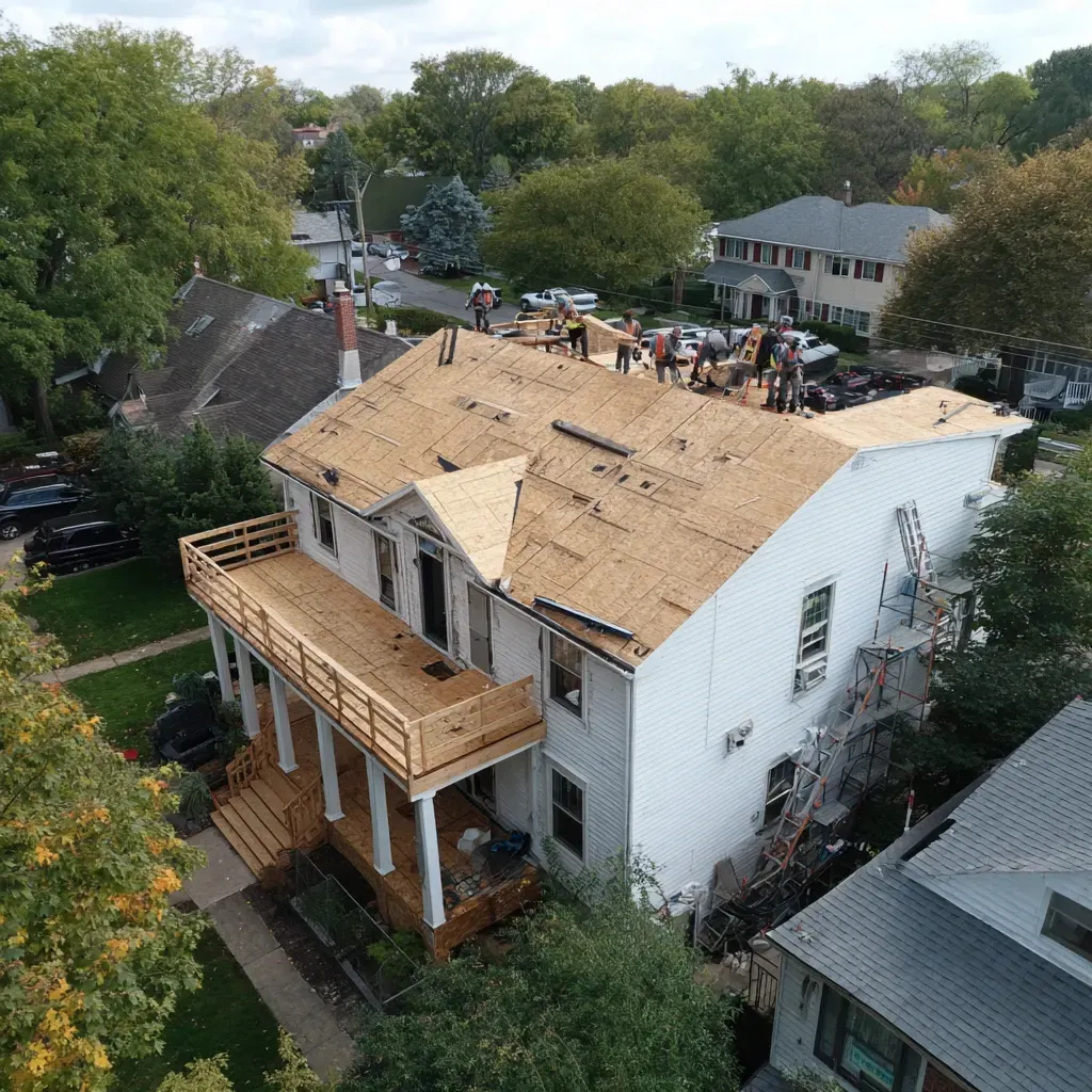 Residential asphalt shingle roofing Evanston IL including attic ventilation upgrades, UV-reflective asphalt shingles, synthetic ridge caps, and Scotchgard algae protection for long-lasting weatherproof performance across all Evanston IL homes.