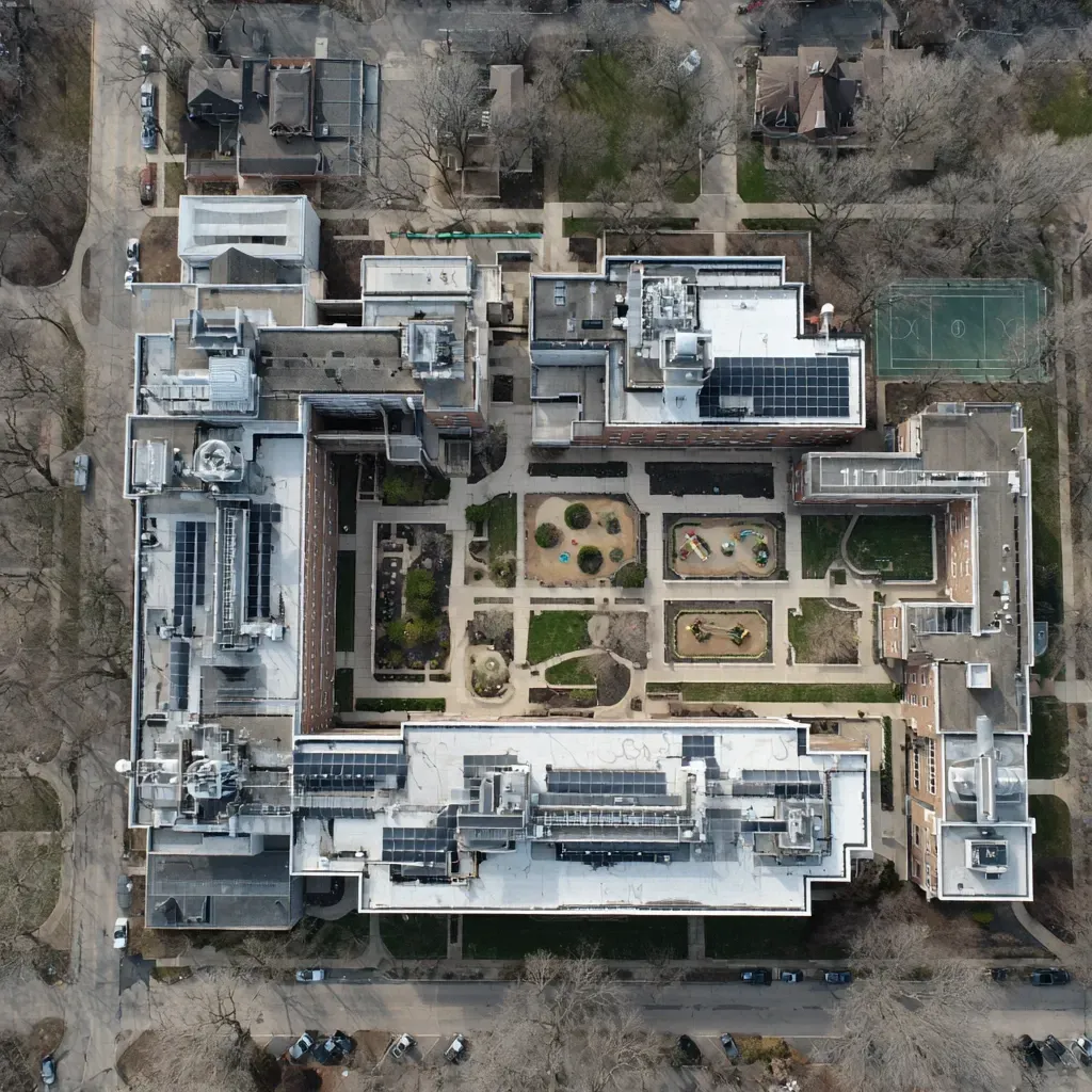 Evanston IL commercial roof assessments for medical buildings, schools, houses of worship, apartment complexes, and public sector properties.