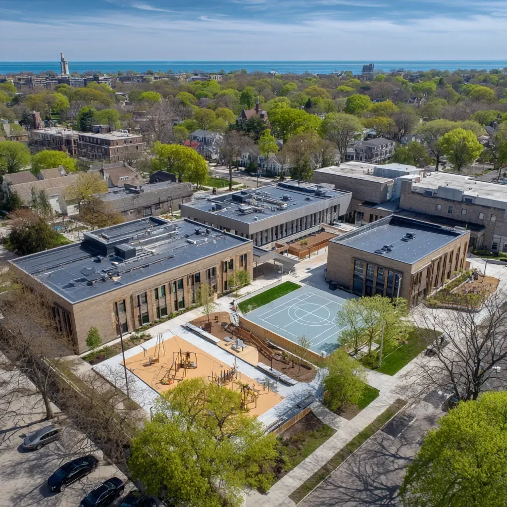 Evanston IL commercial roof seal and protect services for retail stores, schools, government buildings, healthcare facilities, and industrial zones needing long-term waterproofing.