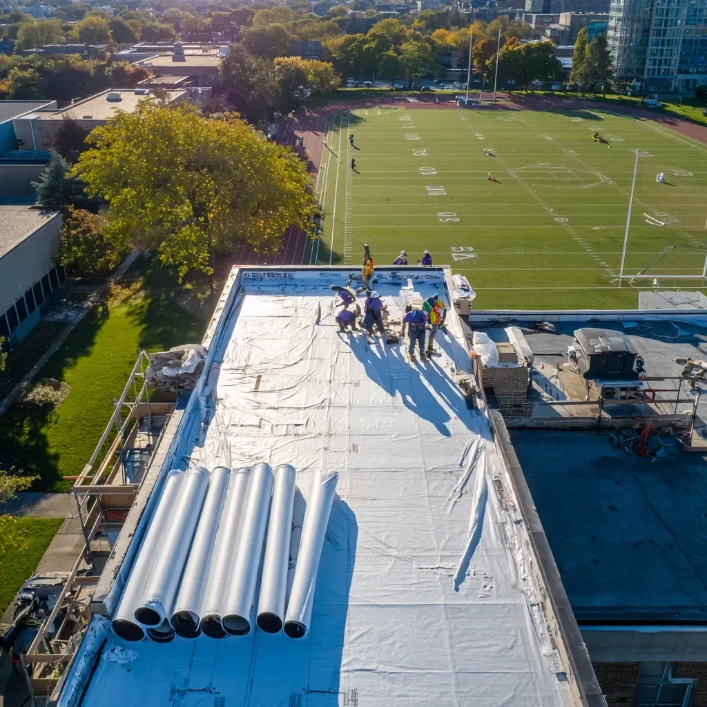 Re-roofing Evanston IL and total roof system replacement Evanston IL using woven valleys, closed-cut valleys, metal valley flashing, continuous ridge caps, and GAF starter course bundles installed with architectural alignment precision in Evanston Illinois.