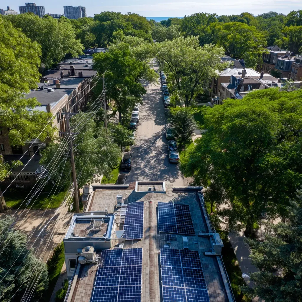Solar roofing Evanston IL using Tesla Solar Roof tiles, monocrystalline and polycrystalline panel setups, solar shingles with integrated microinverters, and battery-ready solar roofing systems for full home power generation in Evanston Illinois.