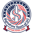 Logo for Signature DC Tours featuring a stylized Washington Monument, the DC map outline, and the company's name.