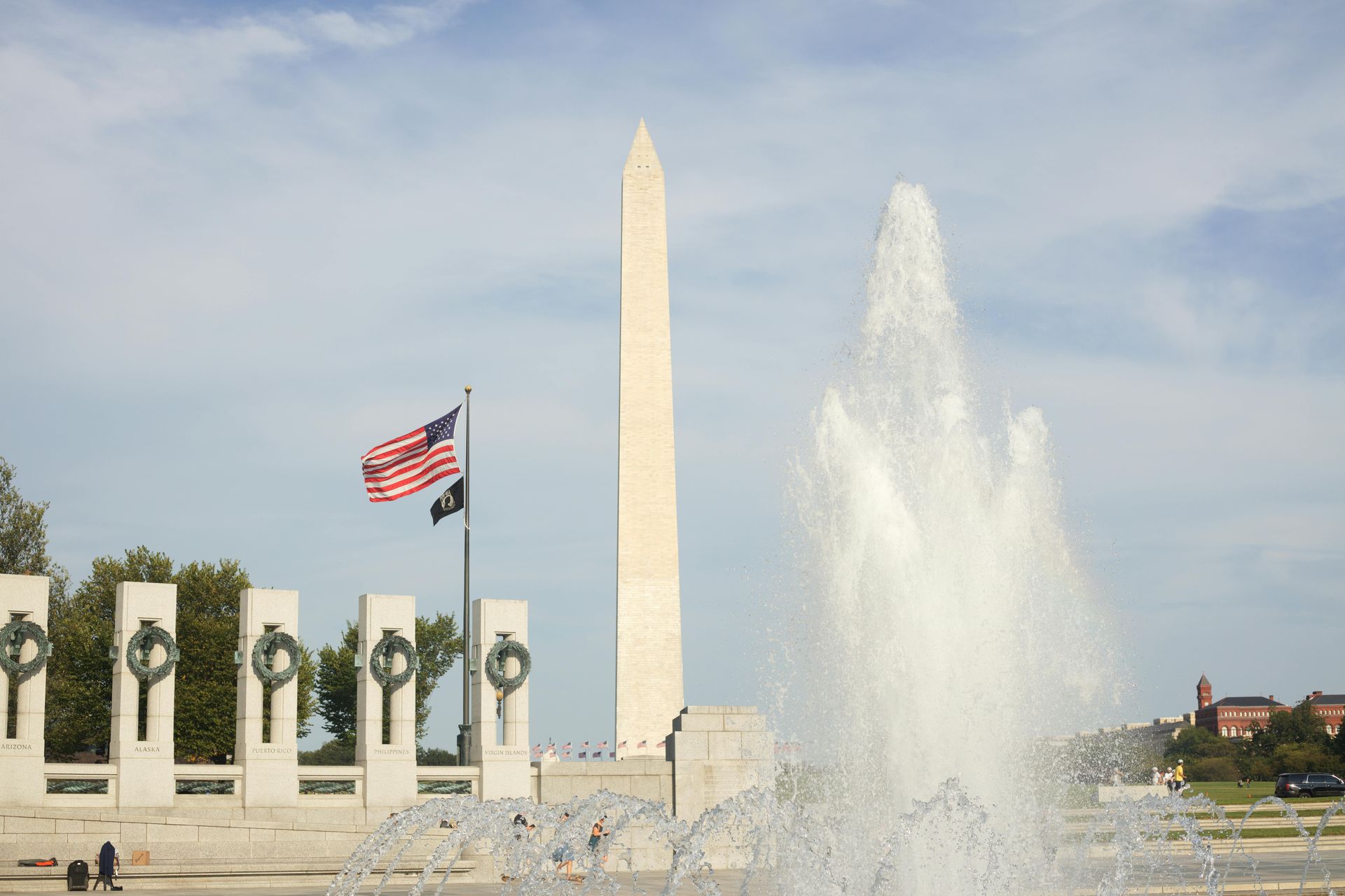 Lincoln Memorial at night, illuminated, with the statue of Lincoln visible.