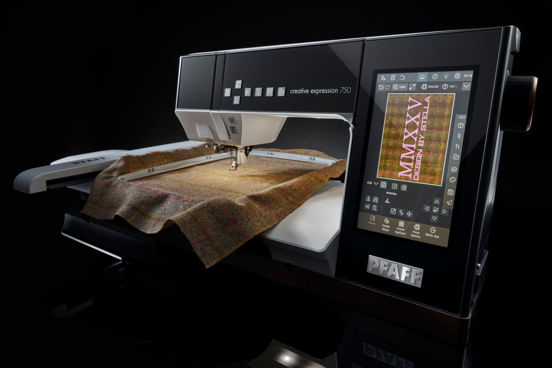 A close up of a sewing machine stitching a piece of fabric.