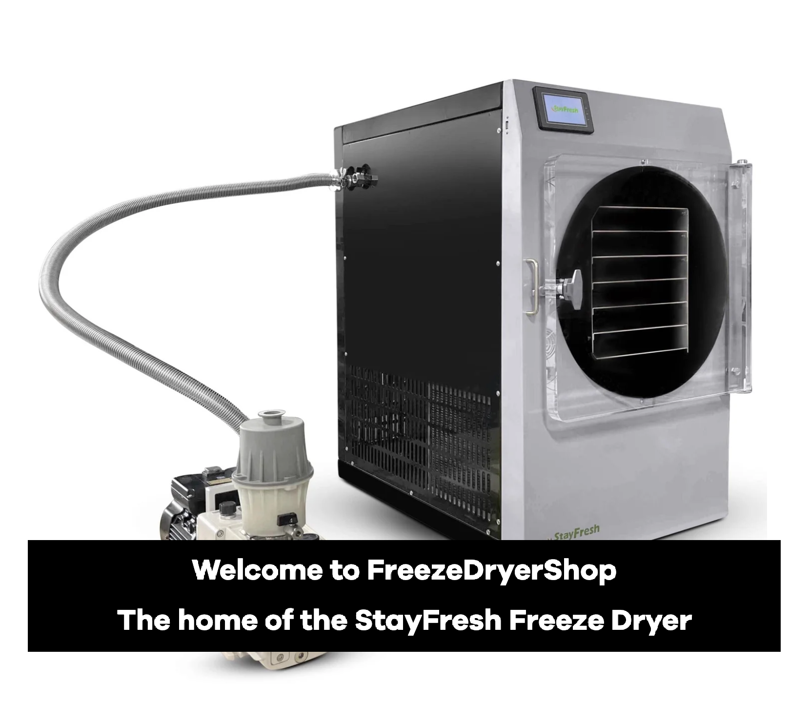 A freeze dryer is sitting on a counter in a kitchen