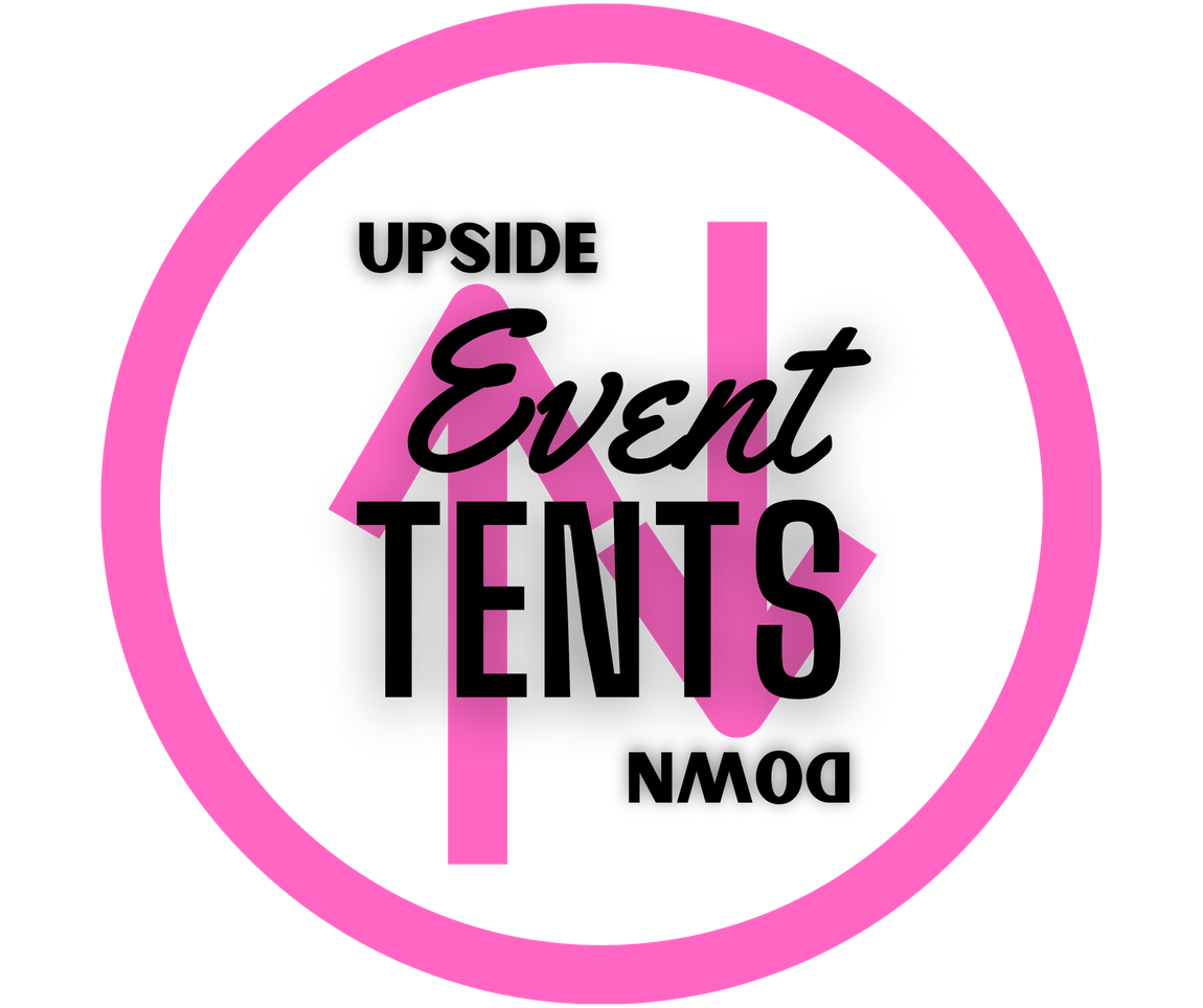 A pink and white logo for upside event tents