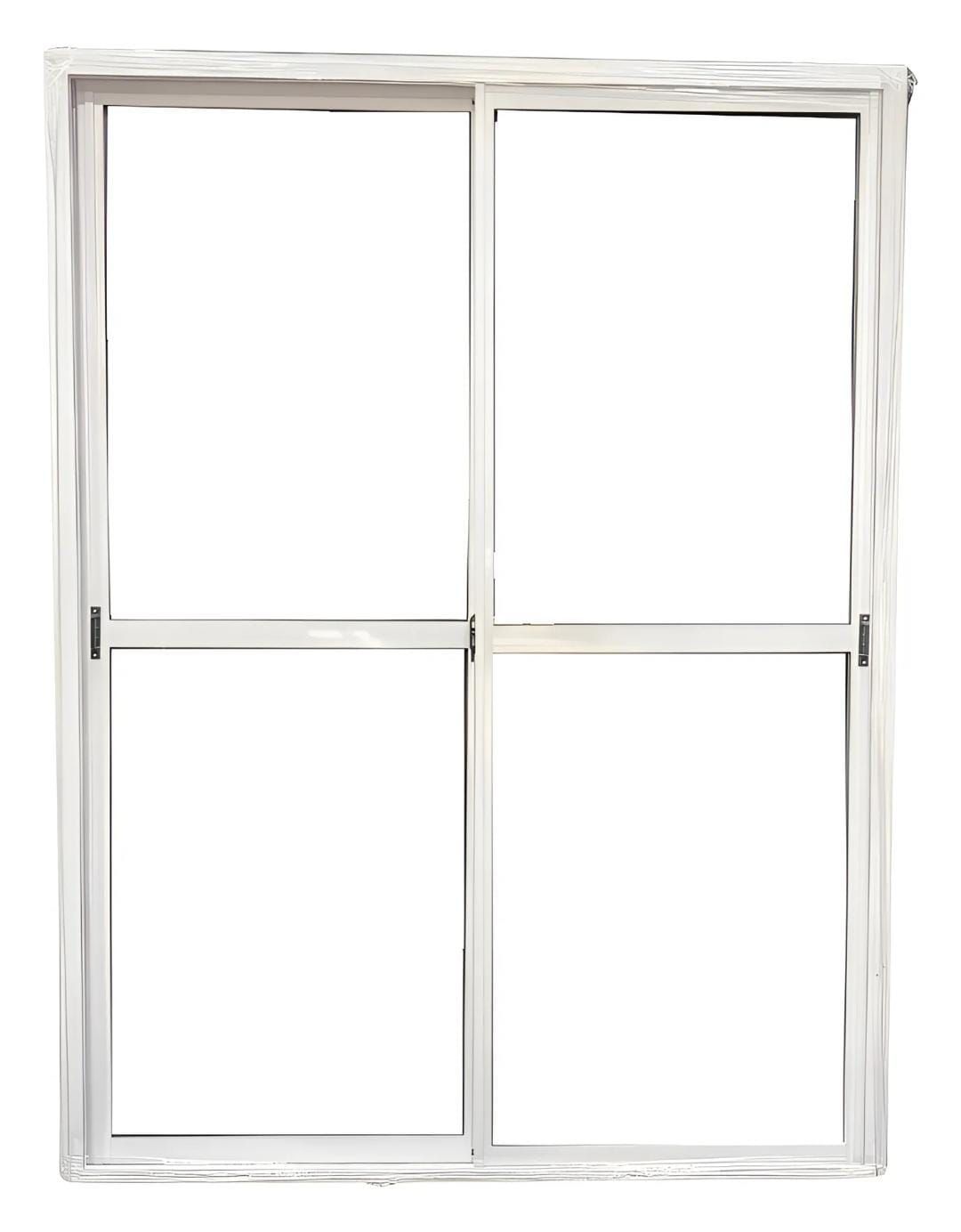 Puerta corrediza de vidrio blanca con dos paneles.