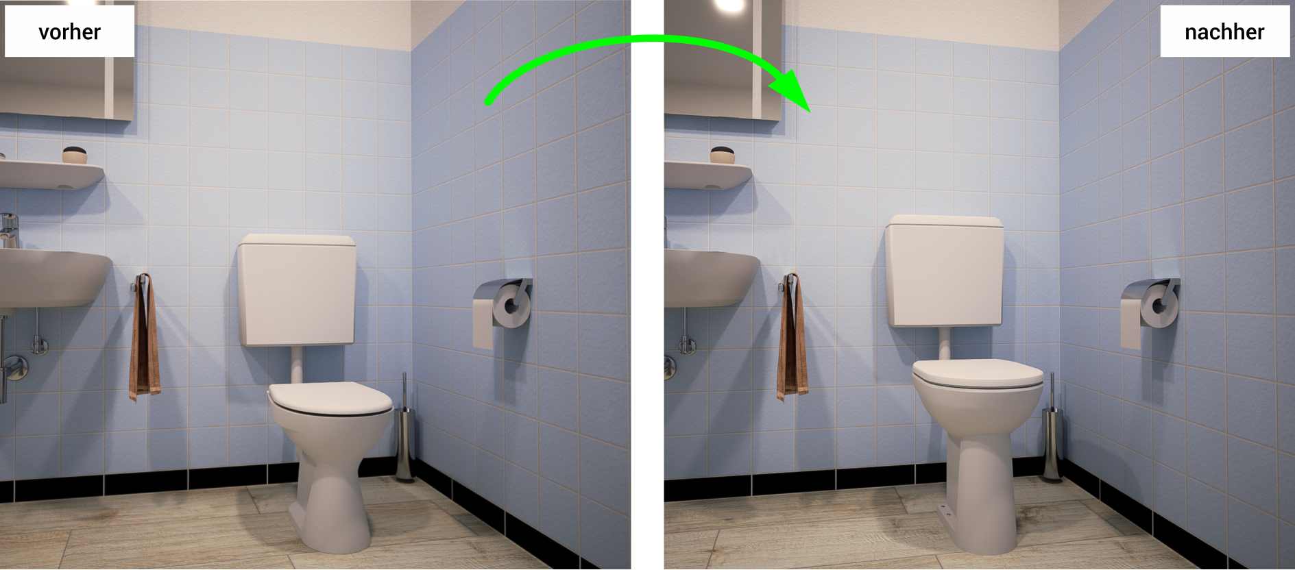 Stand-WC-Umbau in einem Bad mit blauen Fliesen in Gifhorn