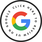 A google logo in a circle that says `` click here to review us ''.