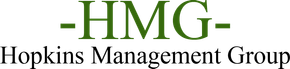 The logo for hopkins management group is green and white