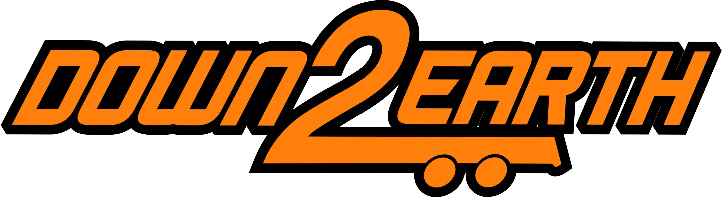 Down2Earth logo in orange and black with a stylized underline