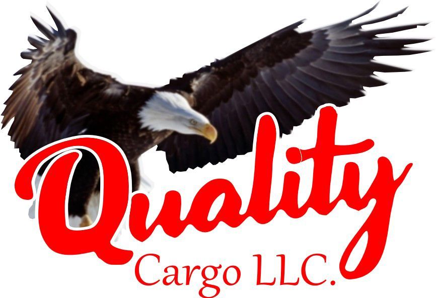 A logo for quality cargo llc with a bald eagle