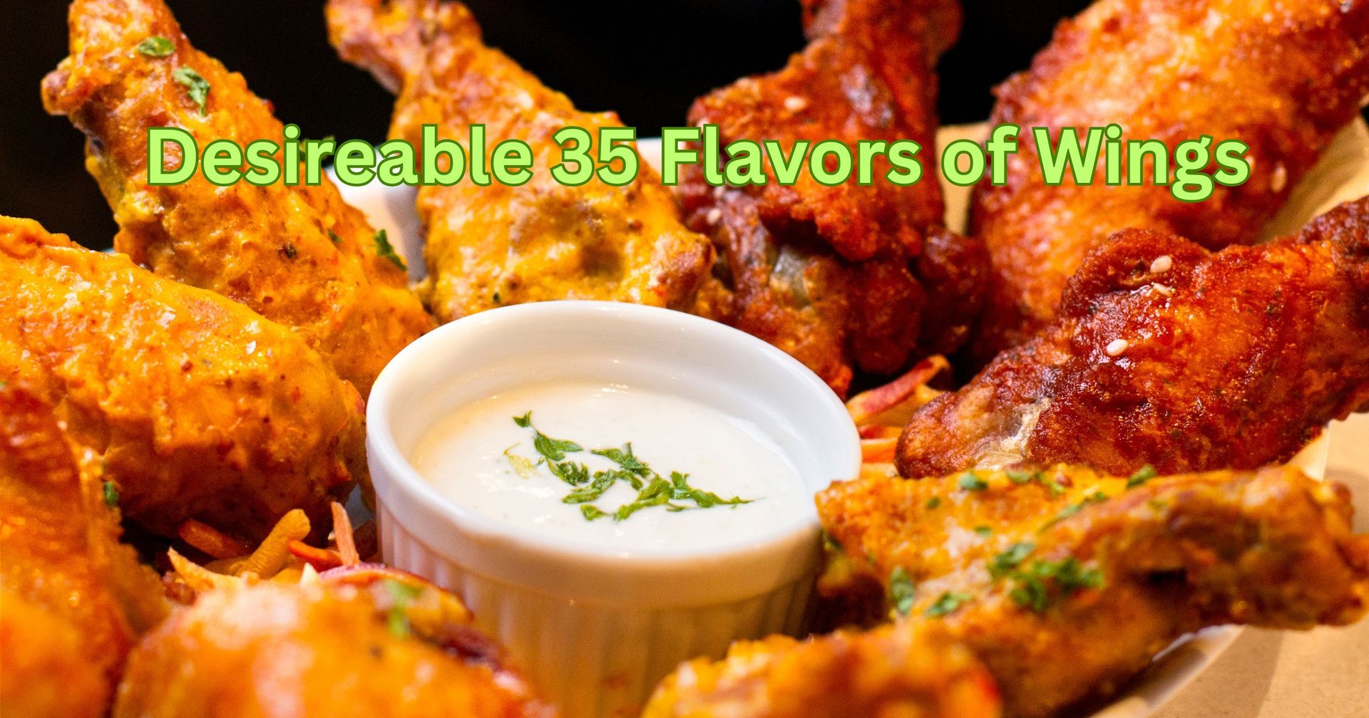 Grilled chicken wings on flatbread, with side dishes of greens and tomatoes.