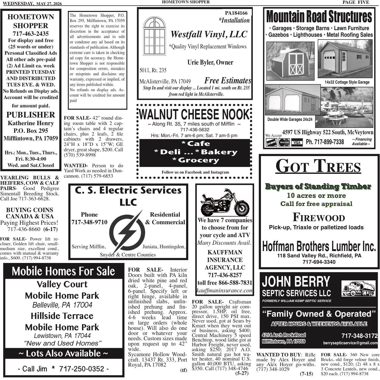 Black-and-white newspaper auction ad for public auction listings with business ads on the right and a red header banner
