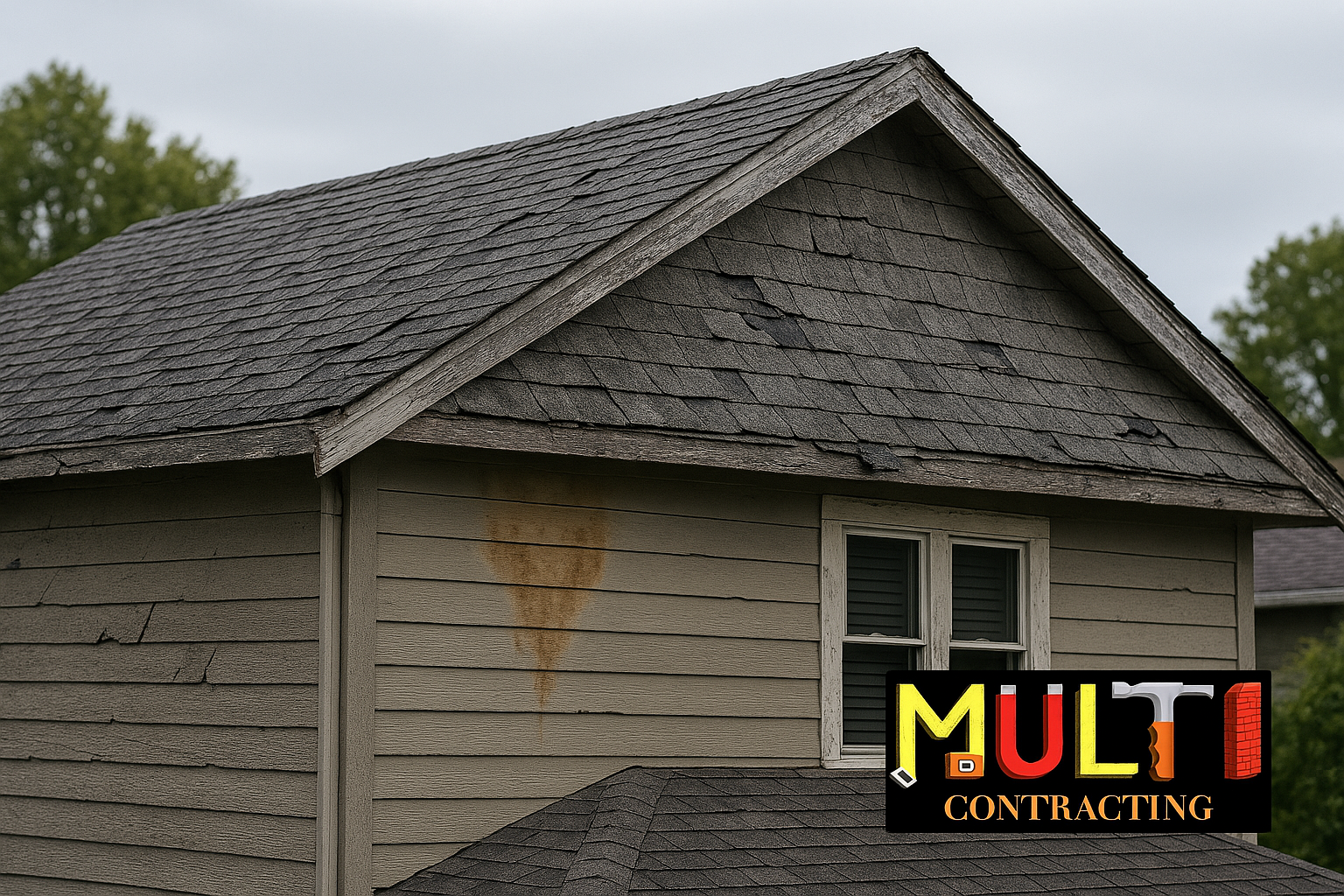 Eugene, OR home showing signs of a roof leak caused by weather damage