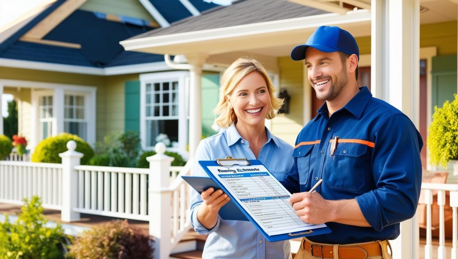 roofing contractor discussing an estimate with a homeowner in Eugene