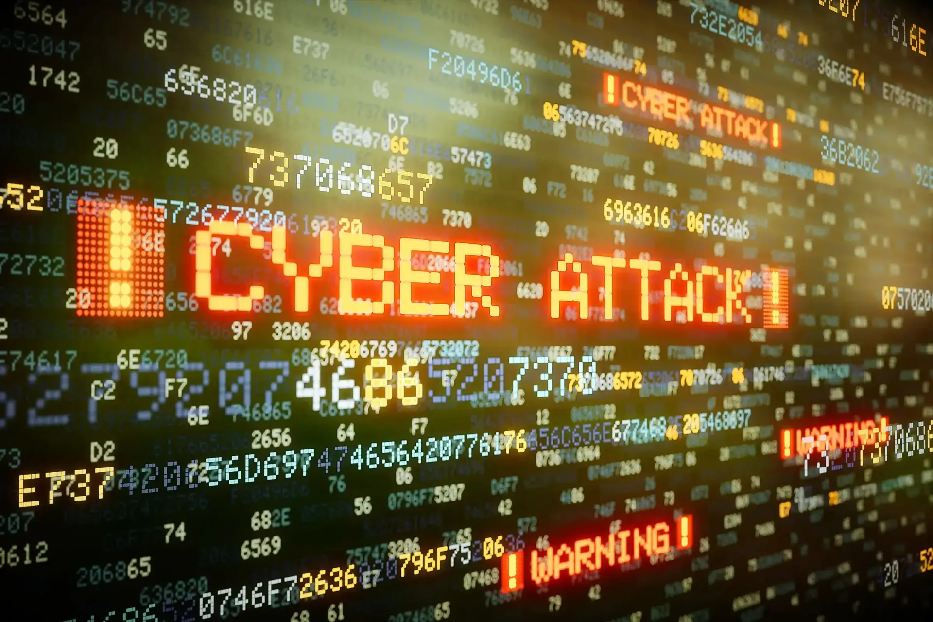 A computer screen with the words cyber attack written on it