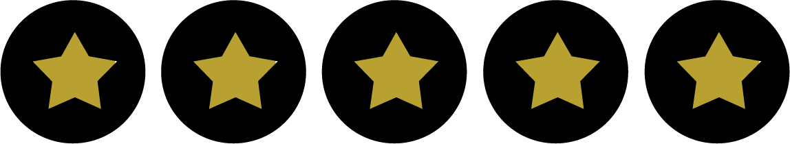 a row of black circles with gold stars on them .