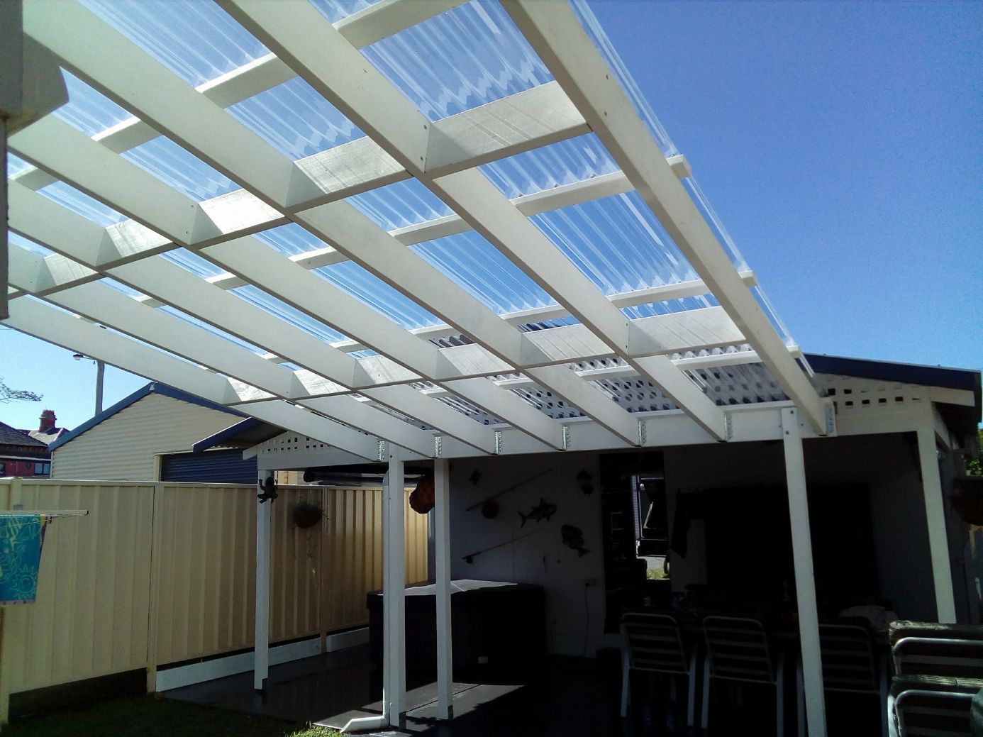White Pergola With Translucent Roof — Builders in Salt Ash, NSW