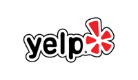 A yelp logo with a red star on a white background.