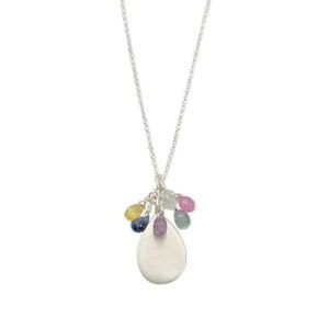 Silver necklace with multicolored bead cluster and oval white pendant