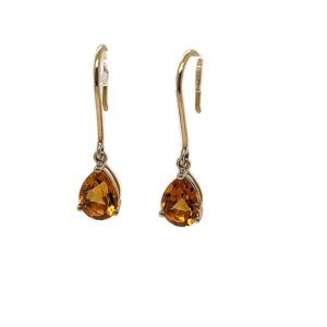 Gold drop earrings with amber teardrop gemstones