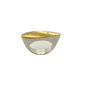 Gold and silver crescent-shaped wall sconce with a small light at the top
