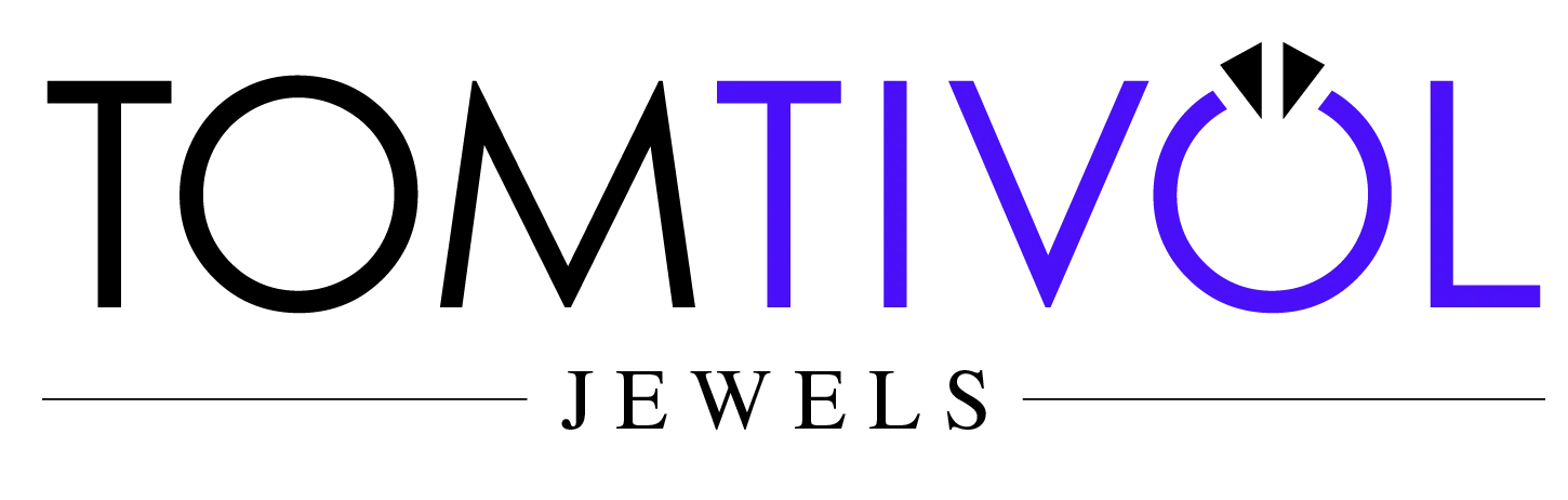 TOMTIVOL JEWELS logo in black and purple text on a white background