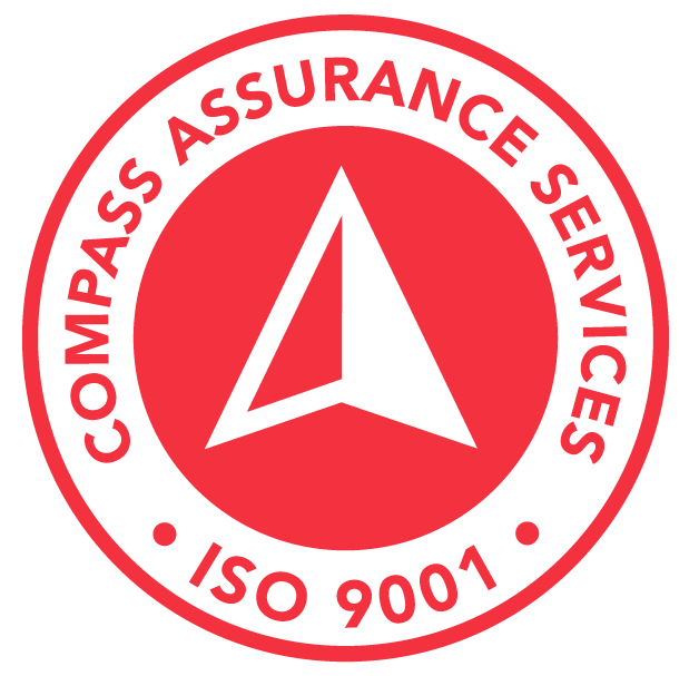 Red and white Compass Assurance Services logo: white arrow in a red circle, with surrounding text and ISO 9001.