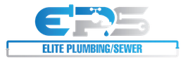 Logo for Elite Plumbing/Sewer. Features the letters EPS integrated with plumbing fixtures, with text "ELITE PLUMBING/SEWER".