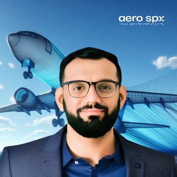 A man with glasses and a beard is standing in front of an aero spx logo