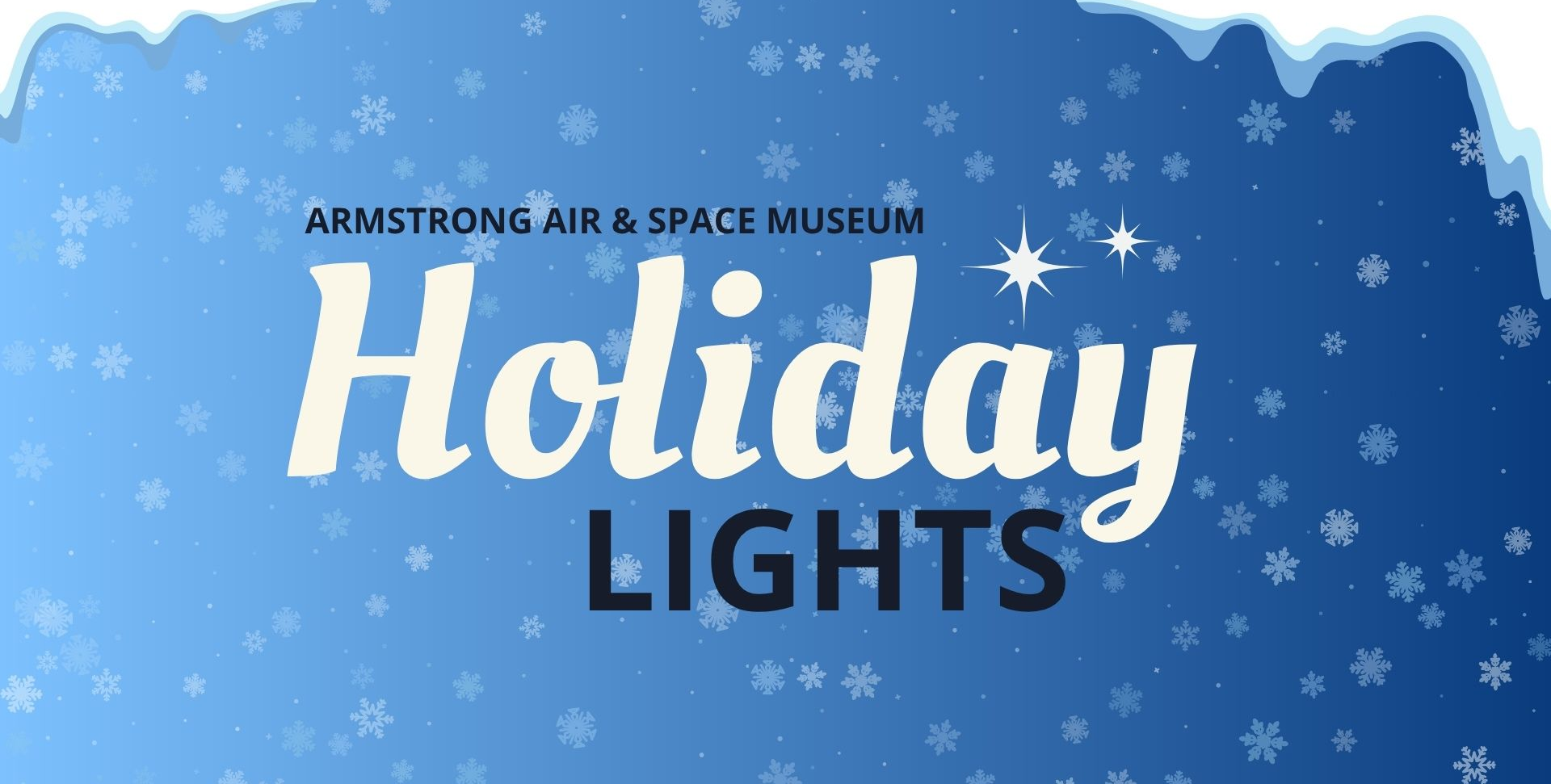The logo for the Armstrong Museum Holiday Lights is blue and white.