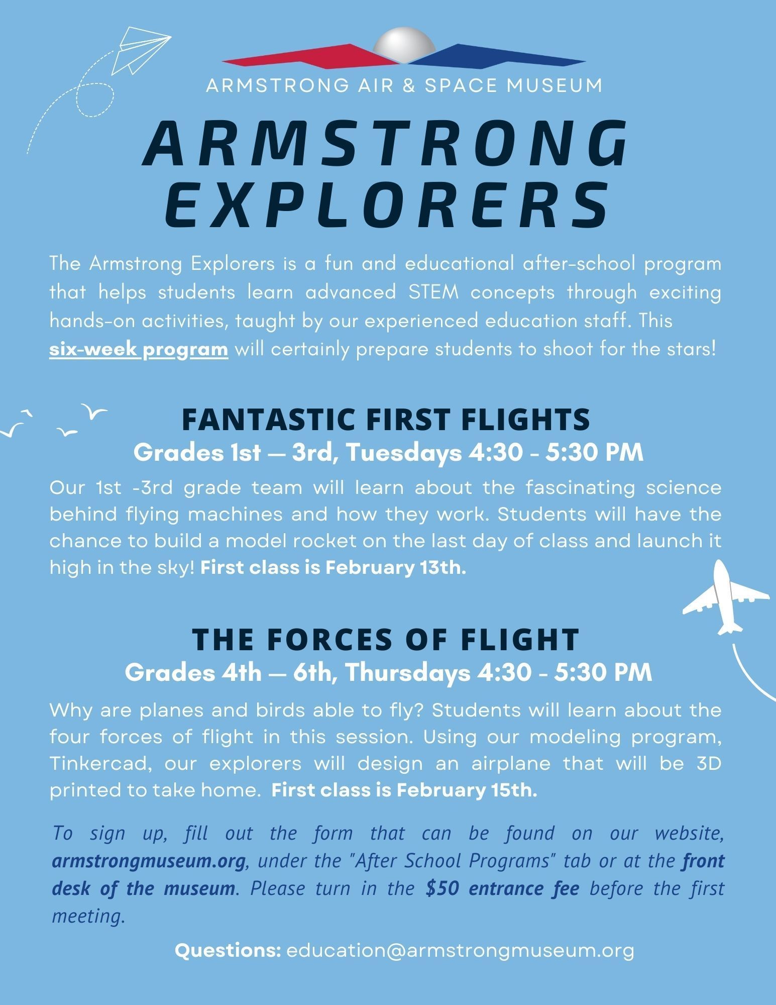 A poster for armstrong explorers fantastic first flights and the forces of flight