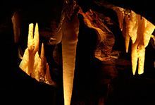 A cave filled with lots of stalagmites and stalactites -- Ohio Caverns.