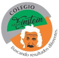 Un logotipo para el Colegio Albert Einstein con una imagen de Albert Einstein.