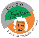 Un logotipo para el Colegio Albert Einstein con una imagen de Albert Einstein.