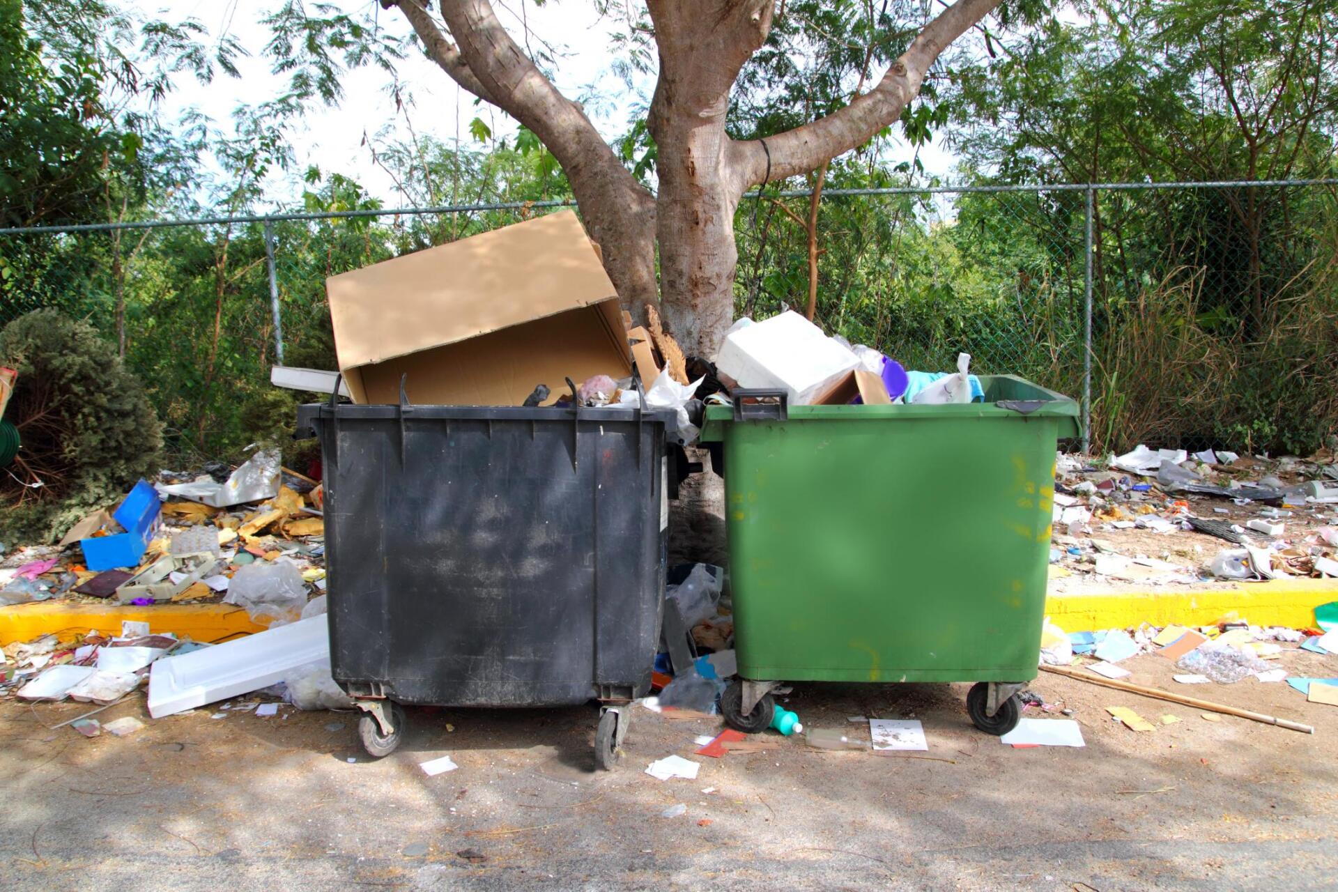 two dumpsters near the garbages