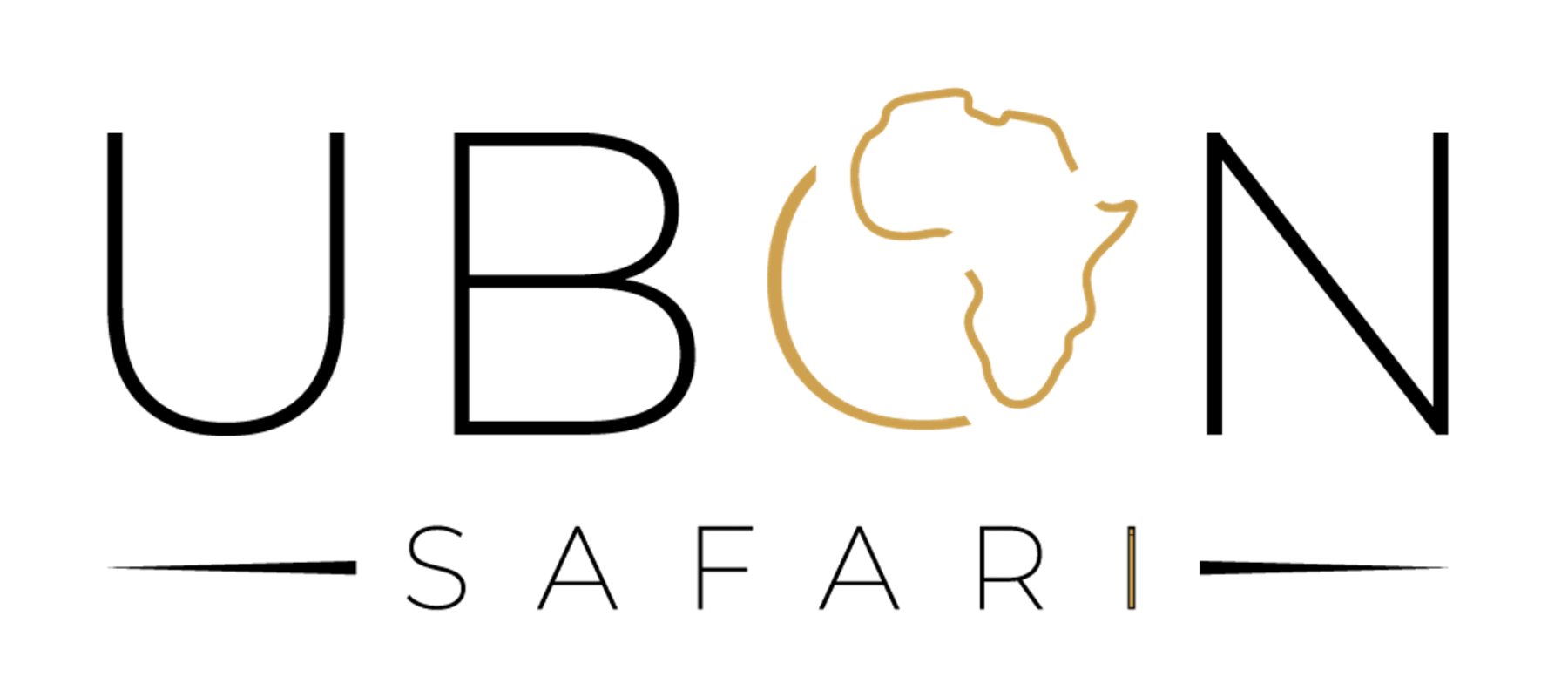 Logo for Ubon Safari, featuring text and an outline of the African continent.