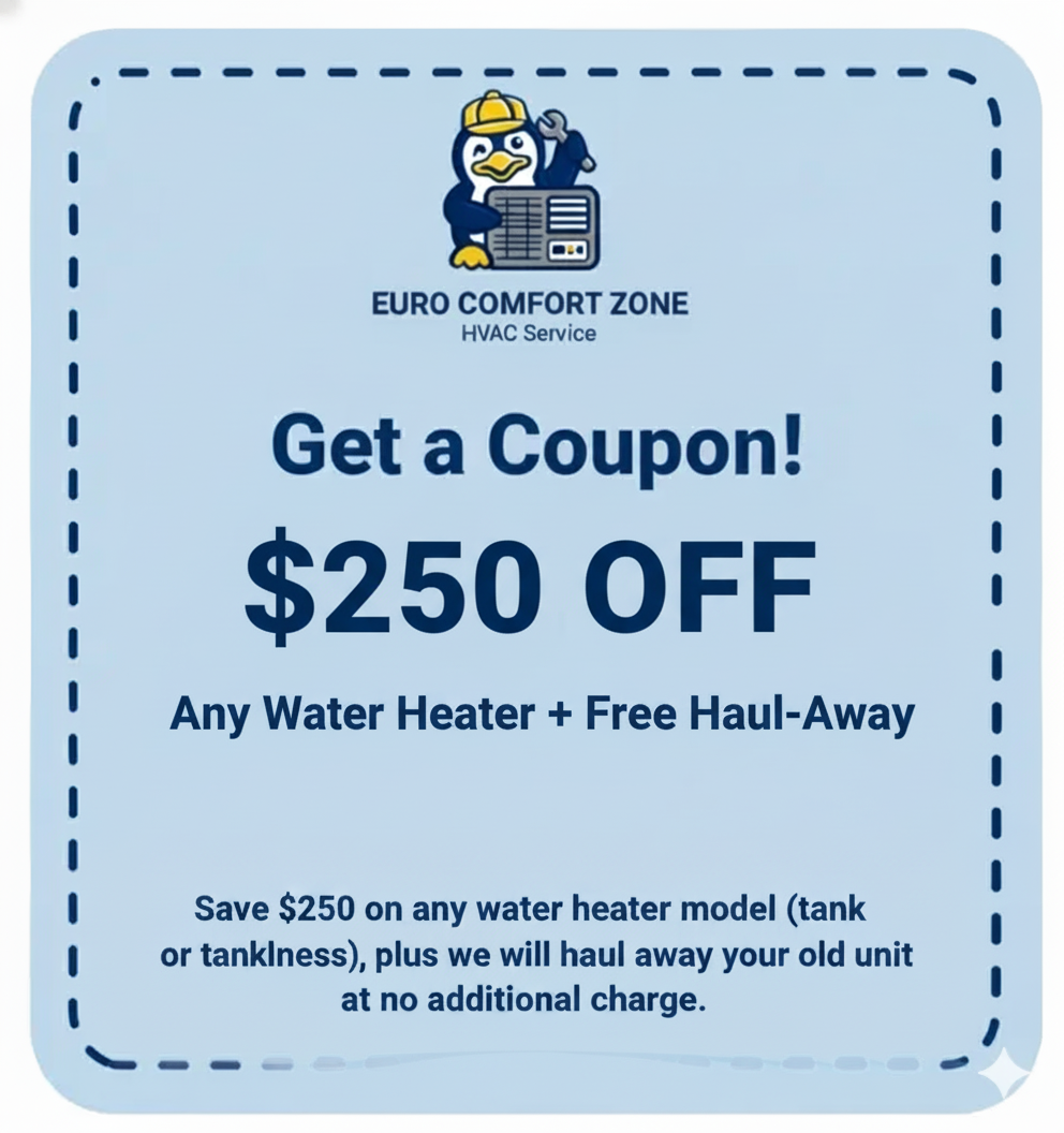 Coupon for $1,500 off full installation of a new, high-efficiency system from Euro Comfort Zone.