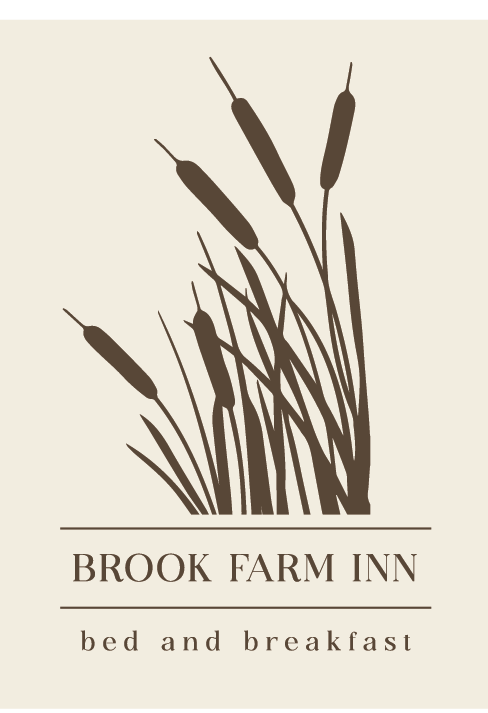 A logo for brook farm inn bed and breakfast