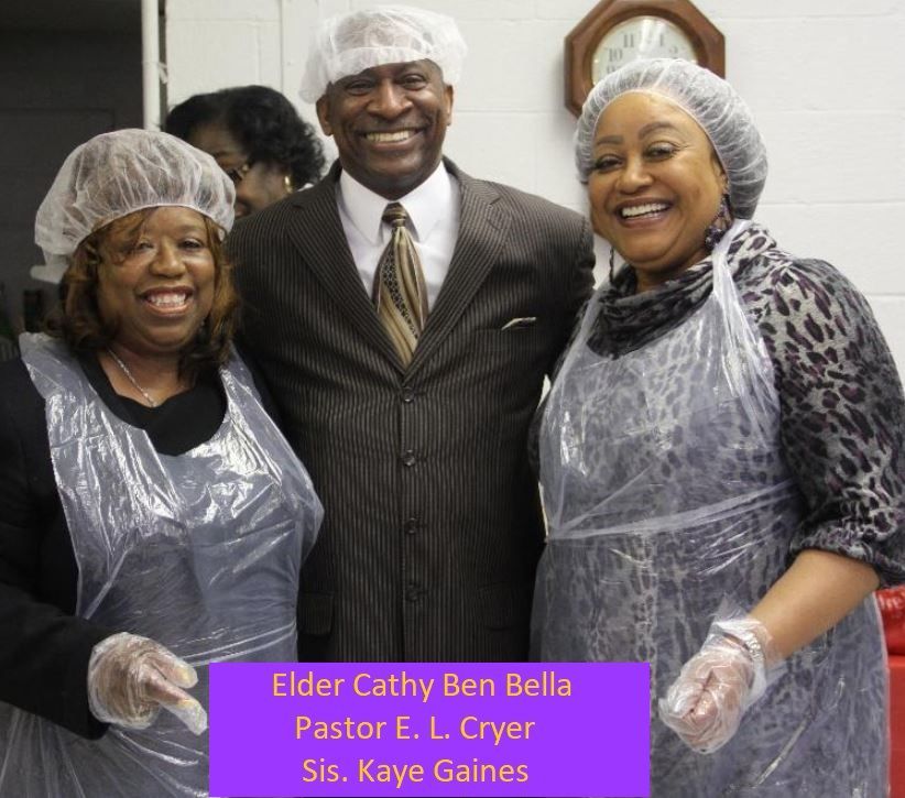 Elder cathy ben bella pastor e. l. cryer and sis kaye gaines pose for a photo