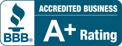 BBB Accredited Business with an A+ Rating badge. Blue and white colors.