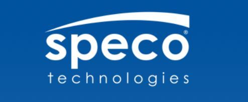 Logo of Speco Technologies, white text on a blue background.
