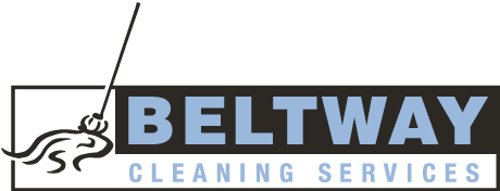 A logo for beltway cleaning services with a mop